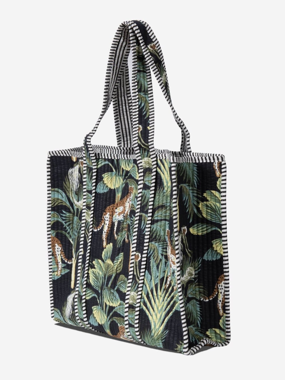 WILDWOOD - Leopar Orman Desenli Siyah Pamuklu Kumaş Günlük Omuz Çantası -  Tote Bag