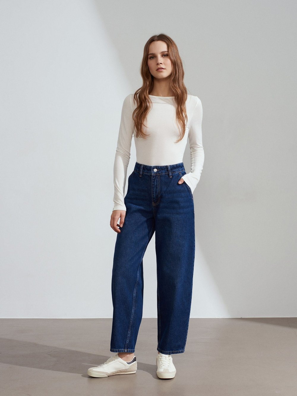 100% Cotton High Rise Jeans Navy