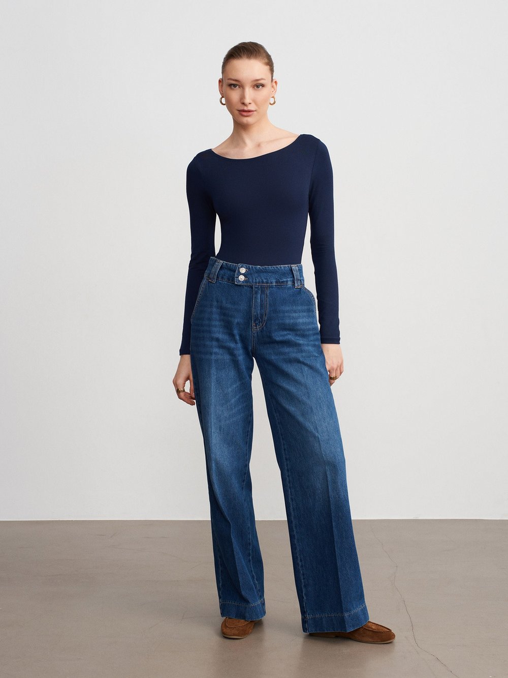 100% Cotton Wide Leg Jeans Blue