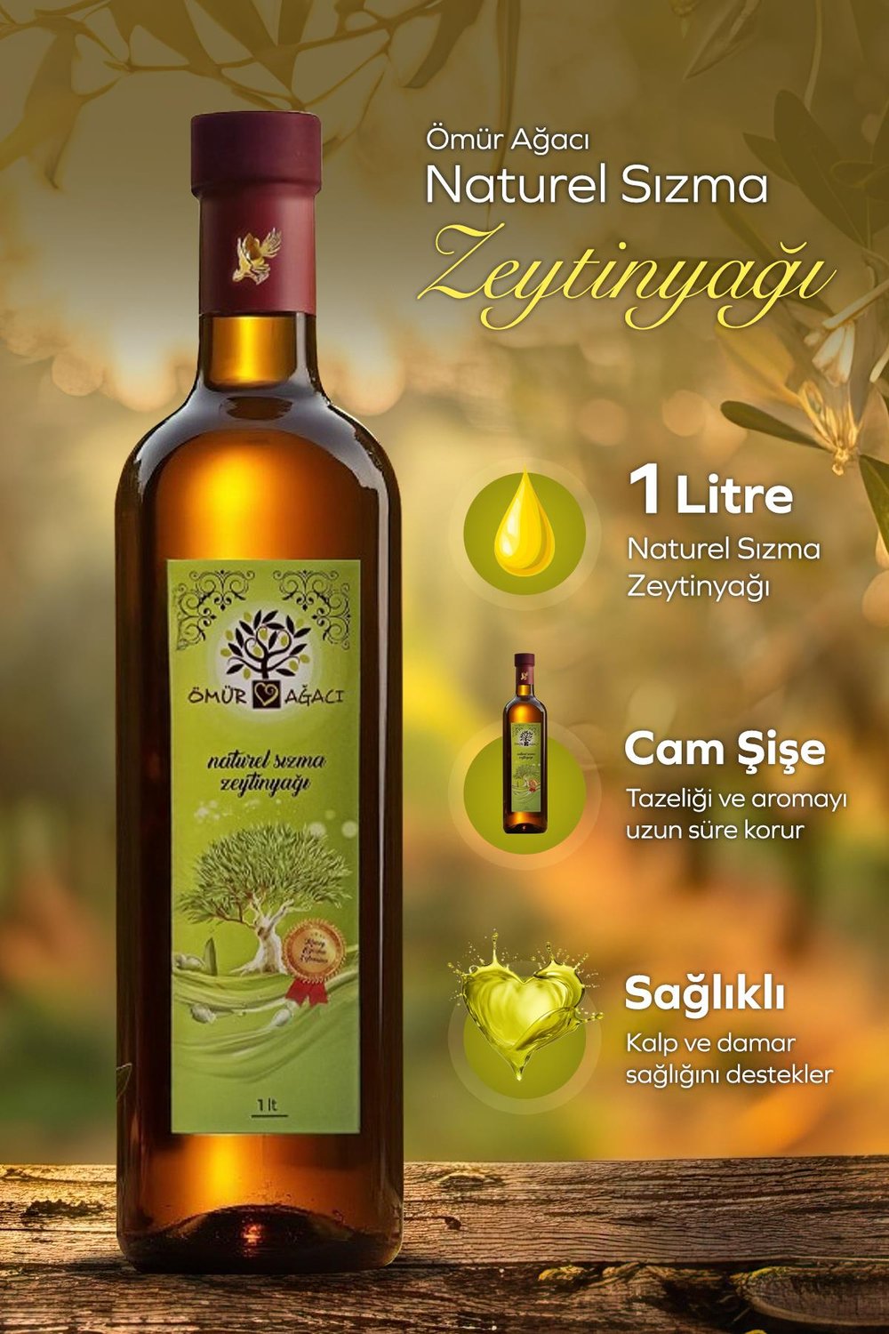 Naturel Sızma Zeytinyağı 1 Litre Cam Şişe