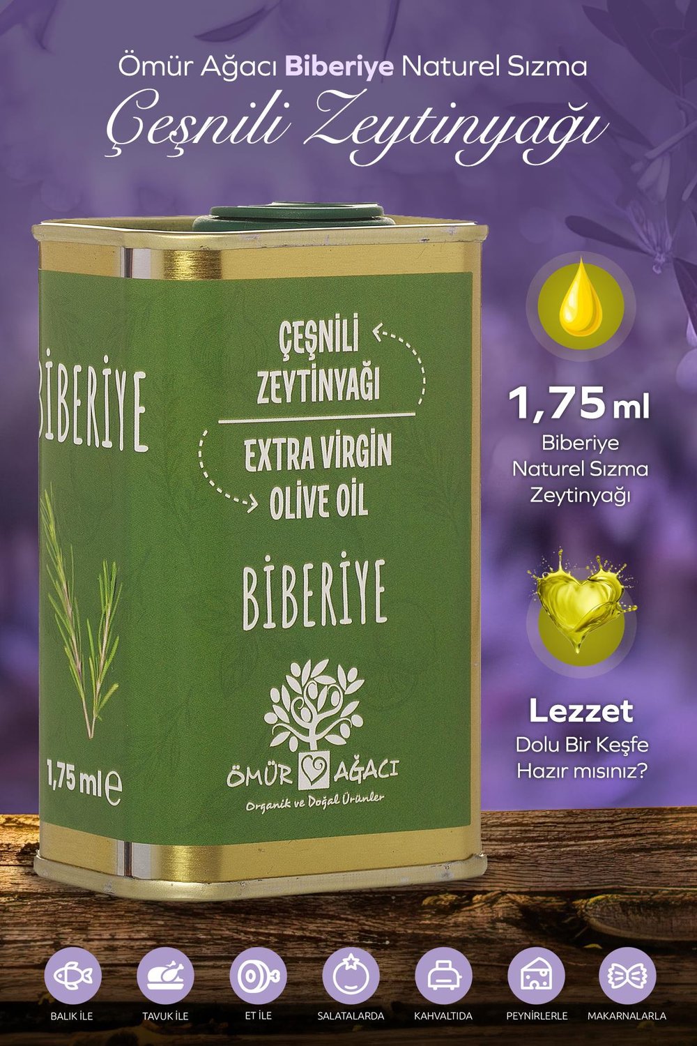 Soğuk Sıkım Biberiye Naturel Sızma Çeşnili 175 ml. Teneke Zeytinyağı