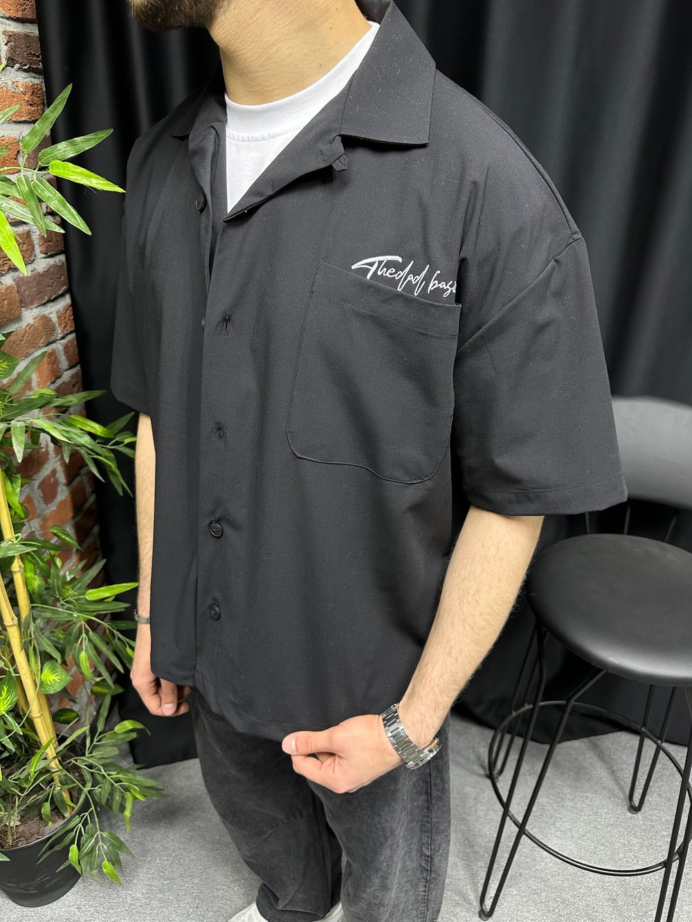 Basic Cepli Oversize Kısa Kol Gömlek 