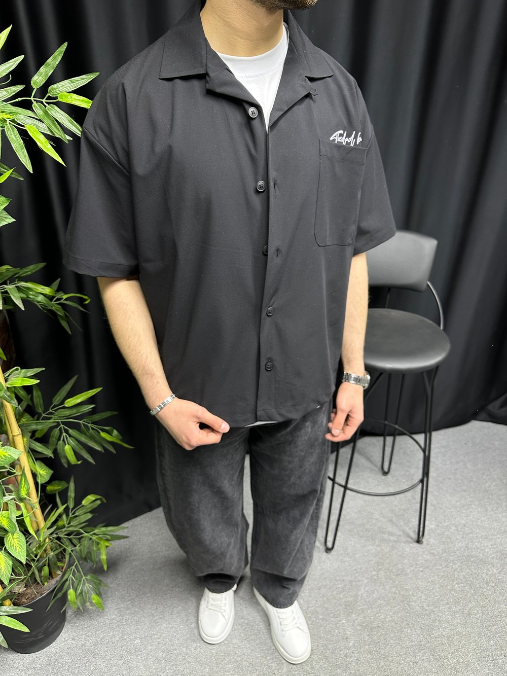 Basic Cepli Oversize Kısa Kol Gömlek 