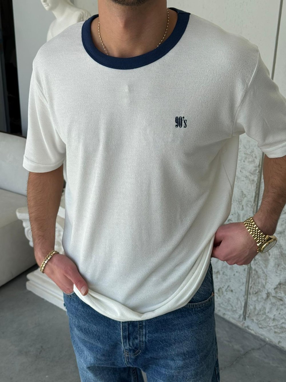 90s Beyaz Triko Tişört