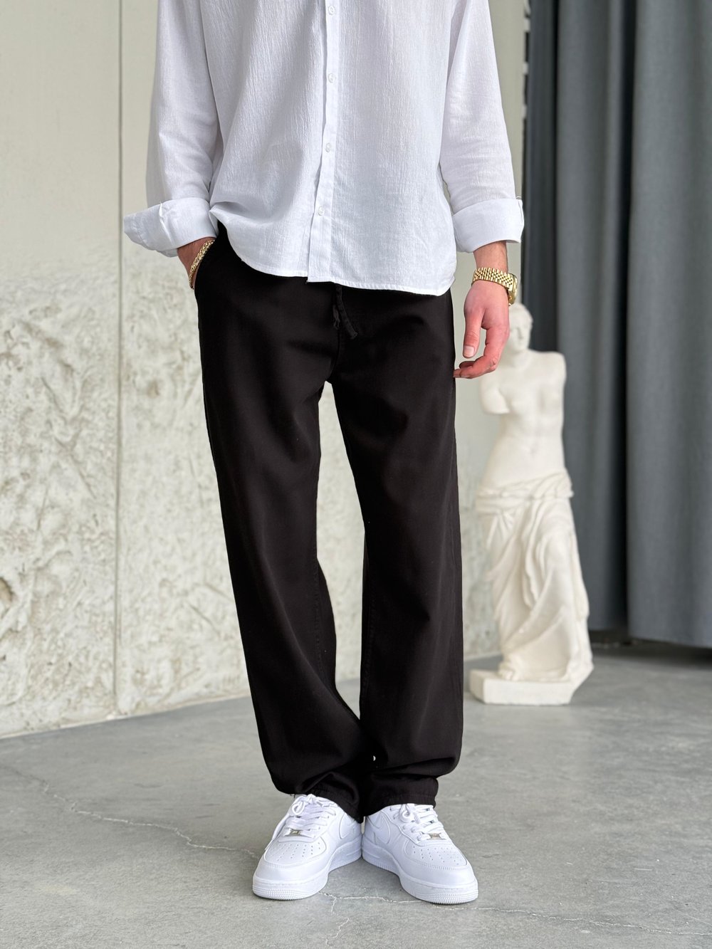 Bel Lastik İpli Jogger Siyah Pantolon