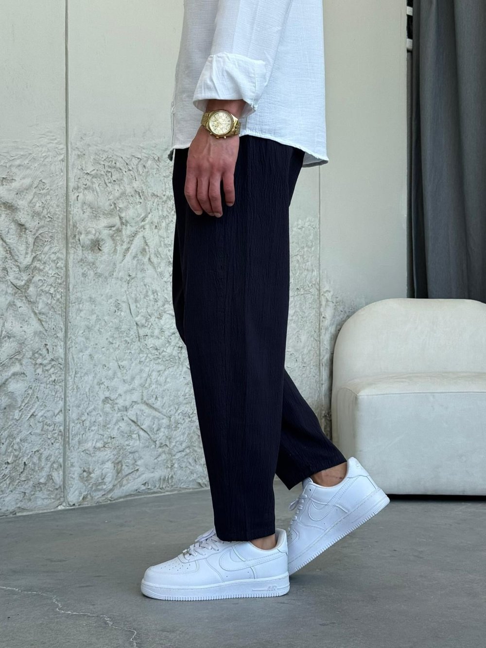 Boyfrıend Kalıp İpli Lacivert Jogger Pantolon
