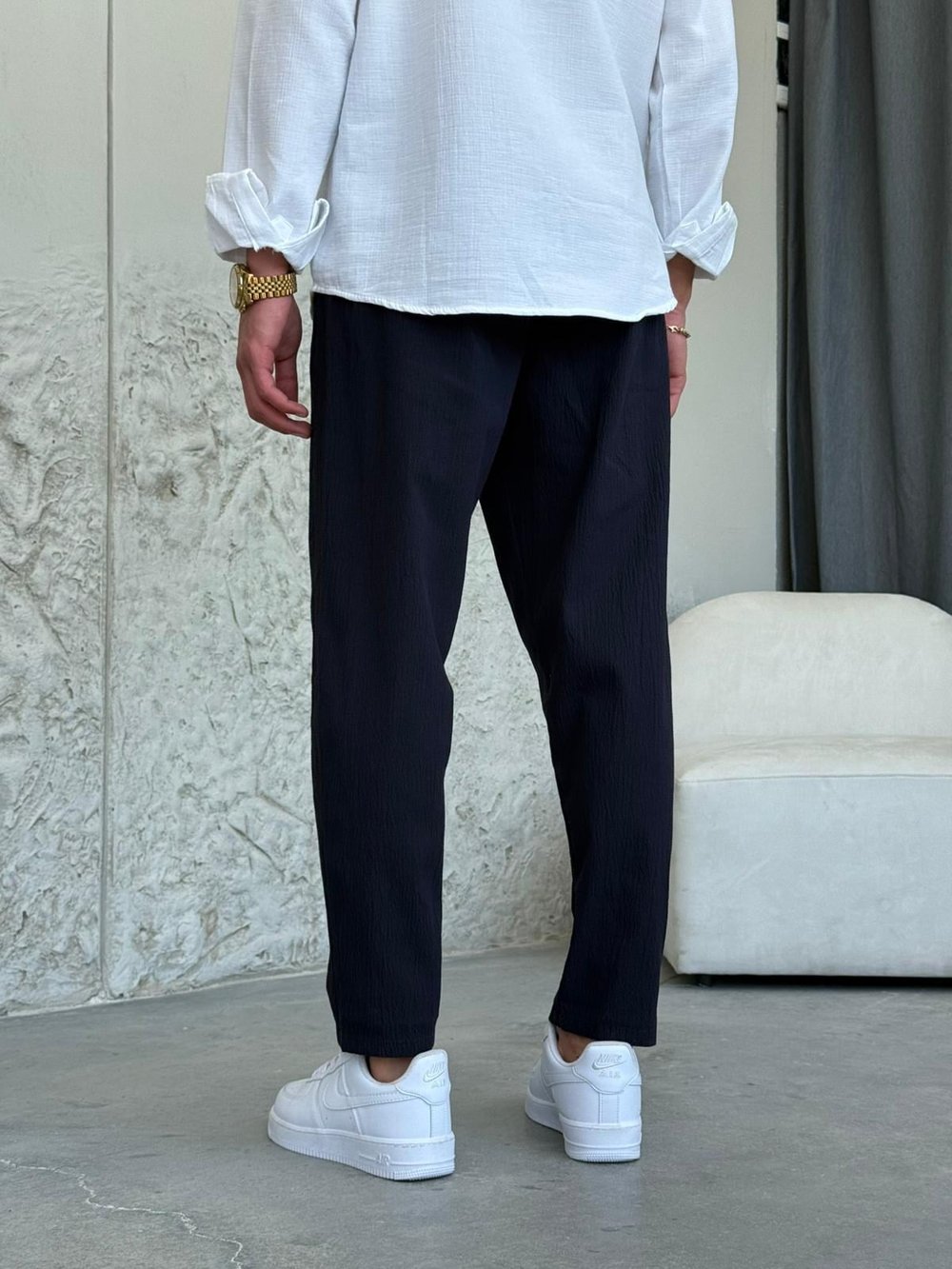 Boyfrıend Kalıp İpli Lacivert Jogger Pantolon
