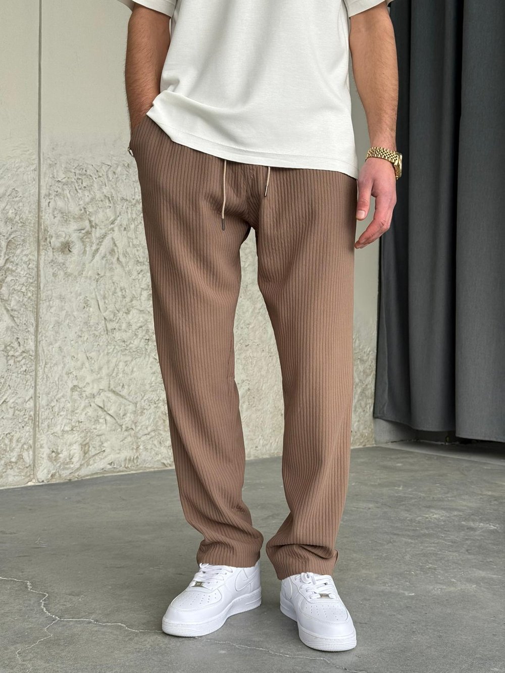 Fitilli Regular Kalıp Kahve Jogger Pantolon