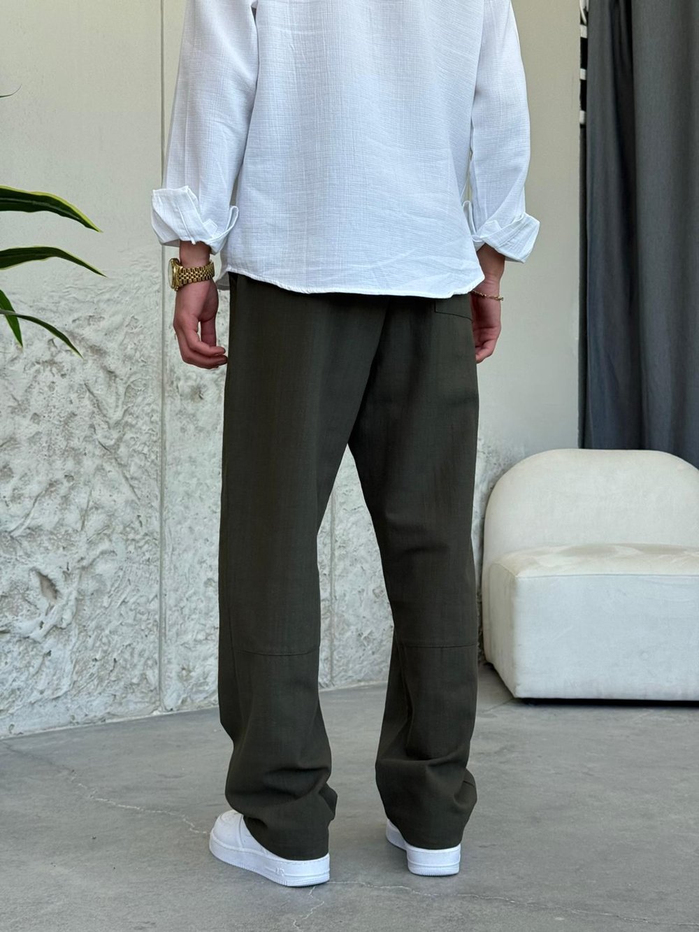 Gabardin Haki Yeşil Keten Pantolon