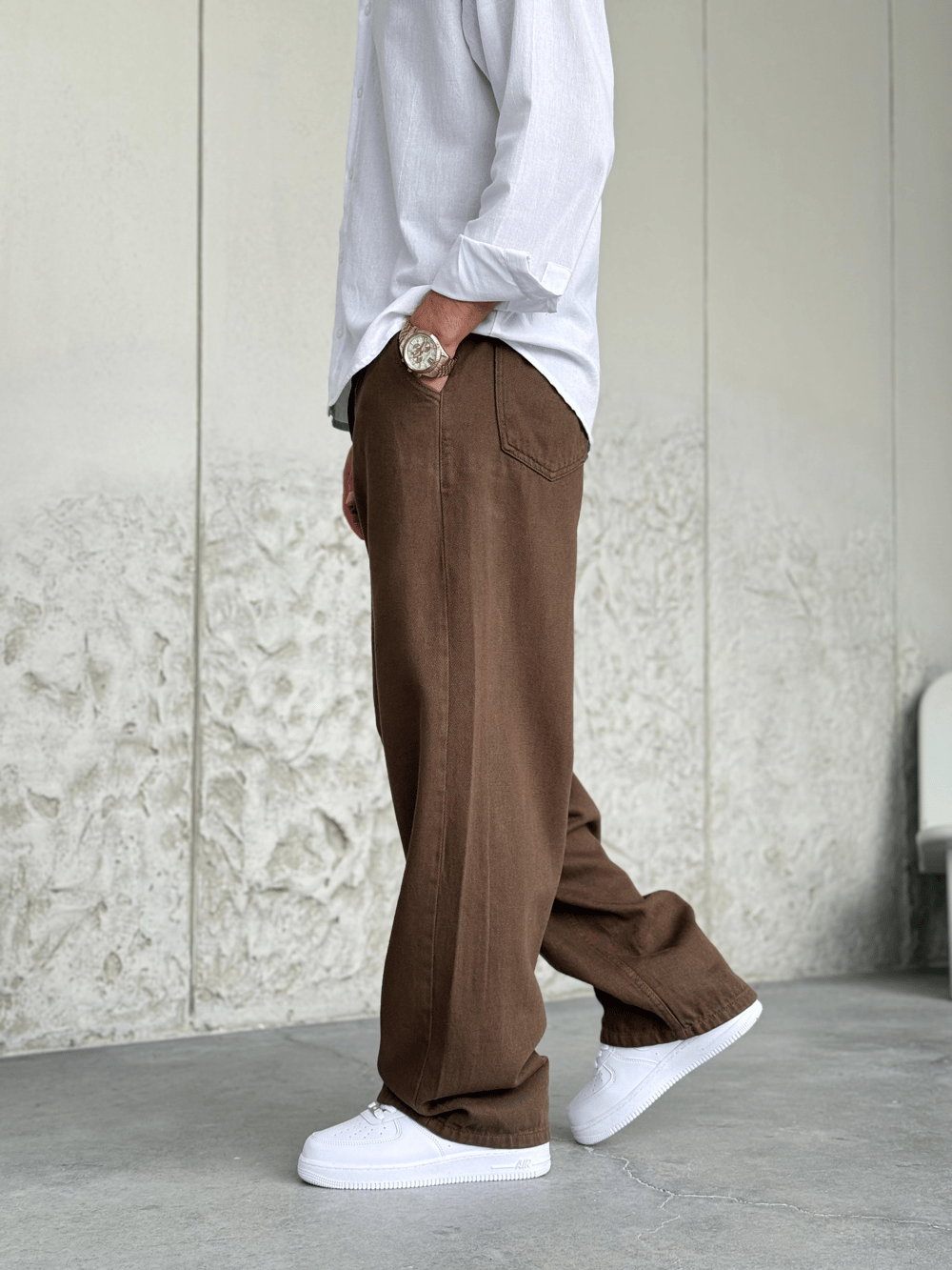 Gabardin Kahve Baggy Pantolon 