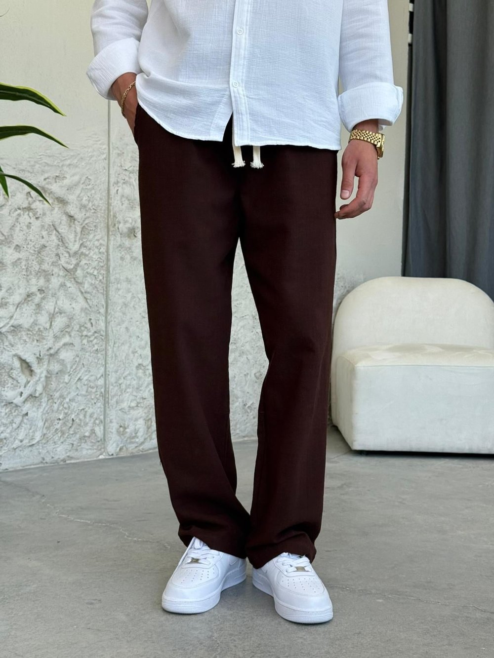 Gabardin Kahve Keten Pantolon 