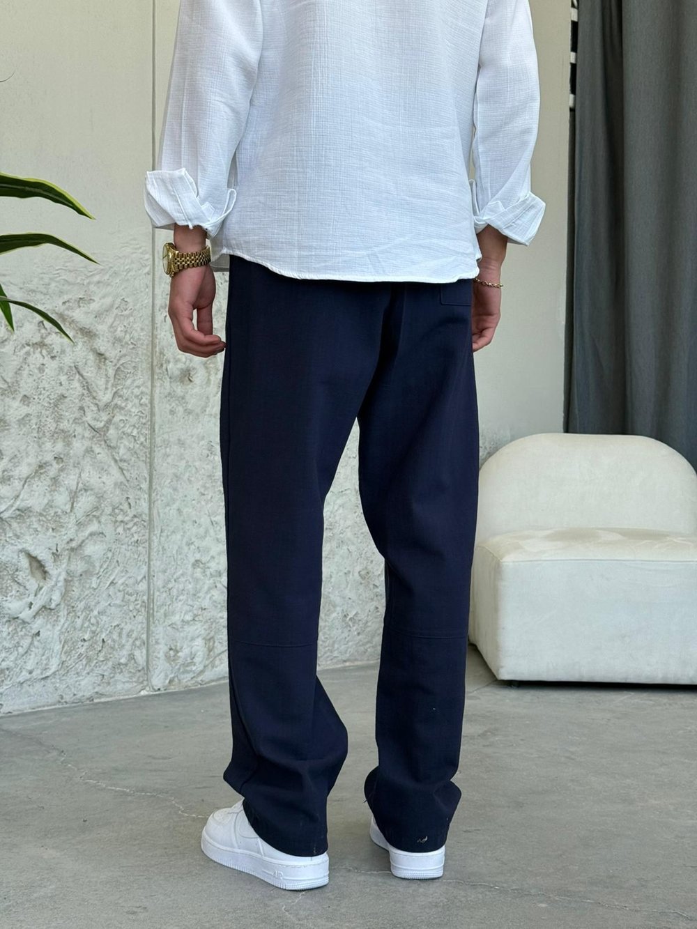 Gabardin Lacivert Keten Pantolon 