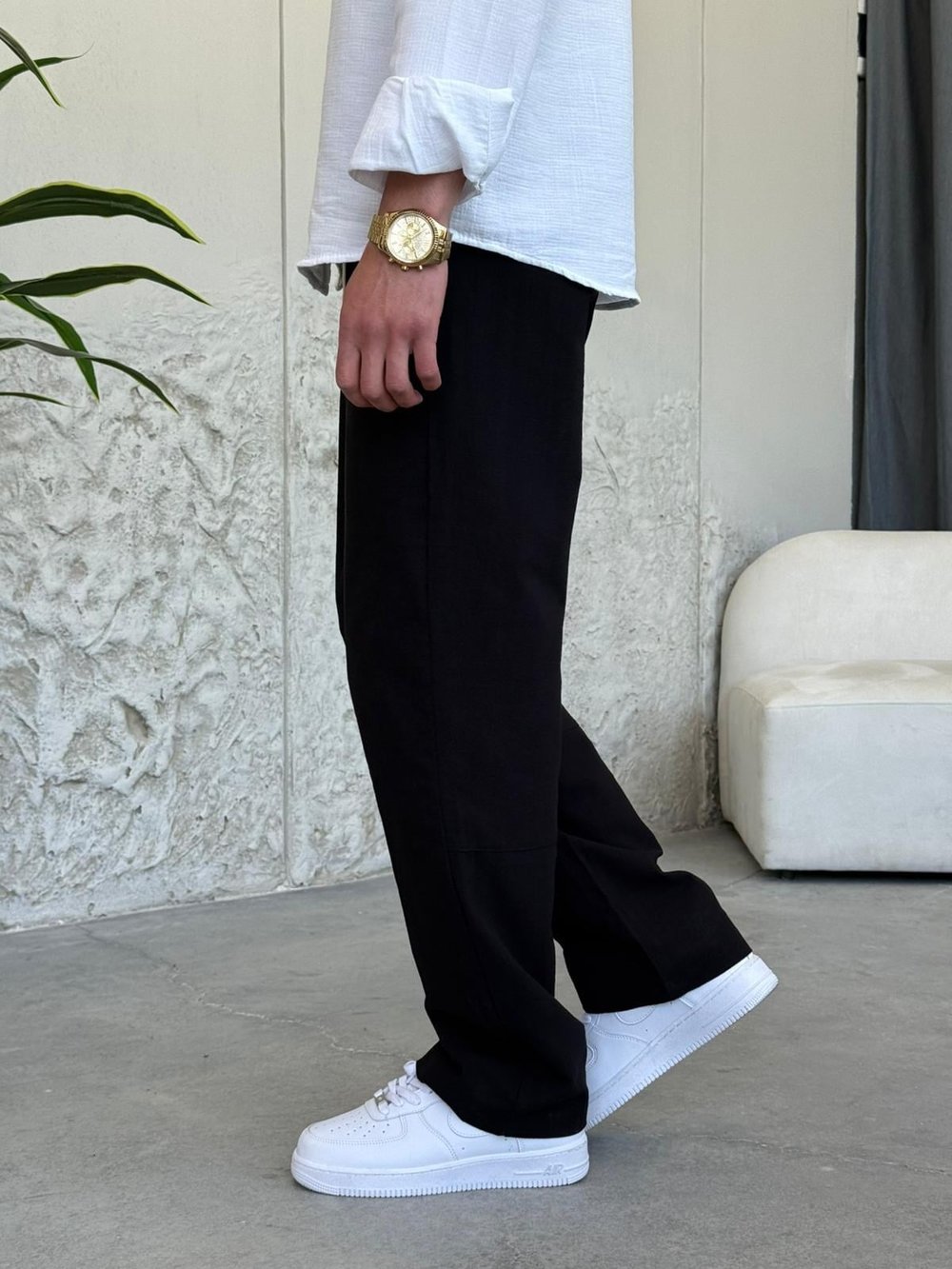 Gabardin Siyah Keten Pantolon