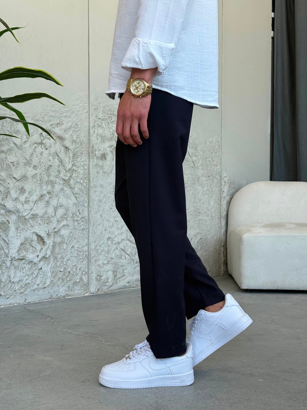 İpli Boyfriend Lacivert Jogger Pantolon