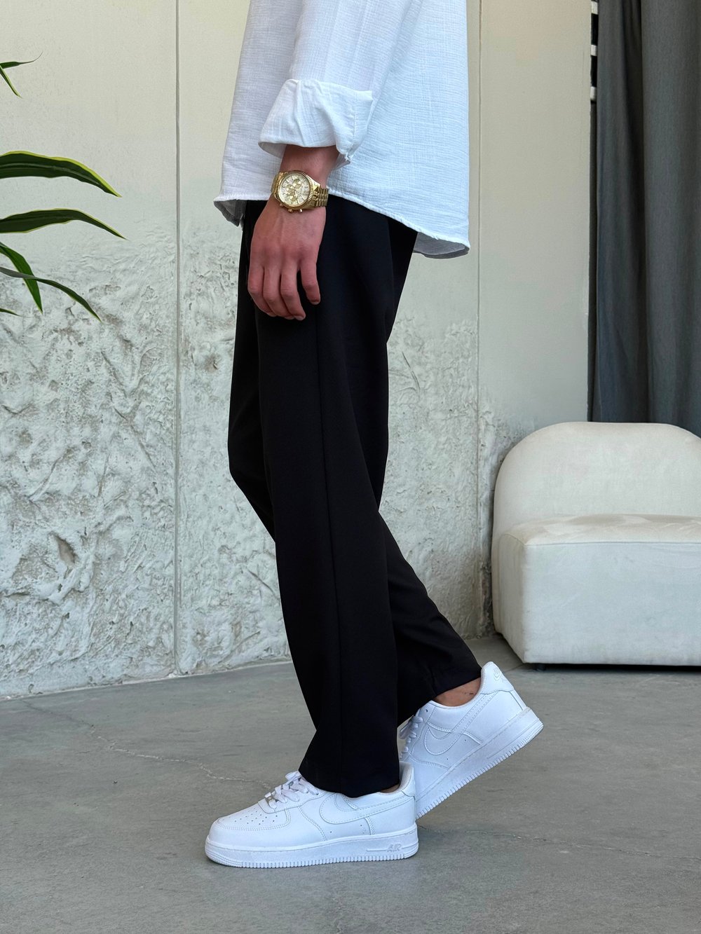 İpli Boyfriend Siyah  Jogger Pantolon