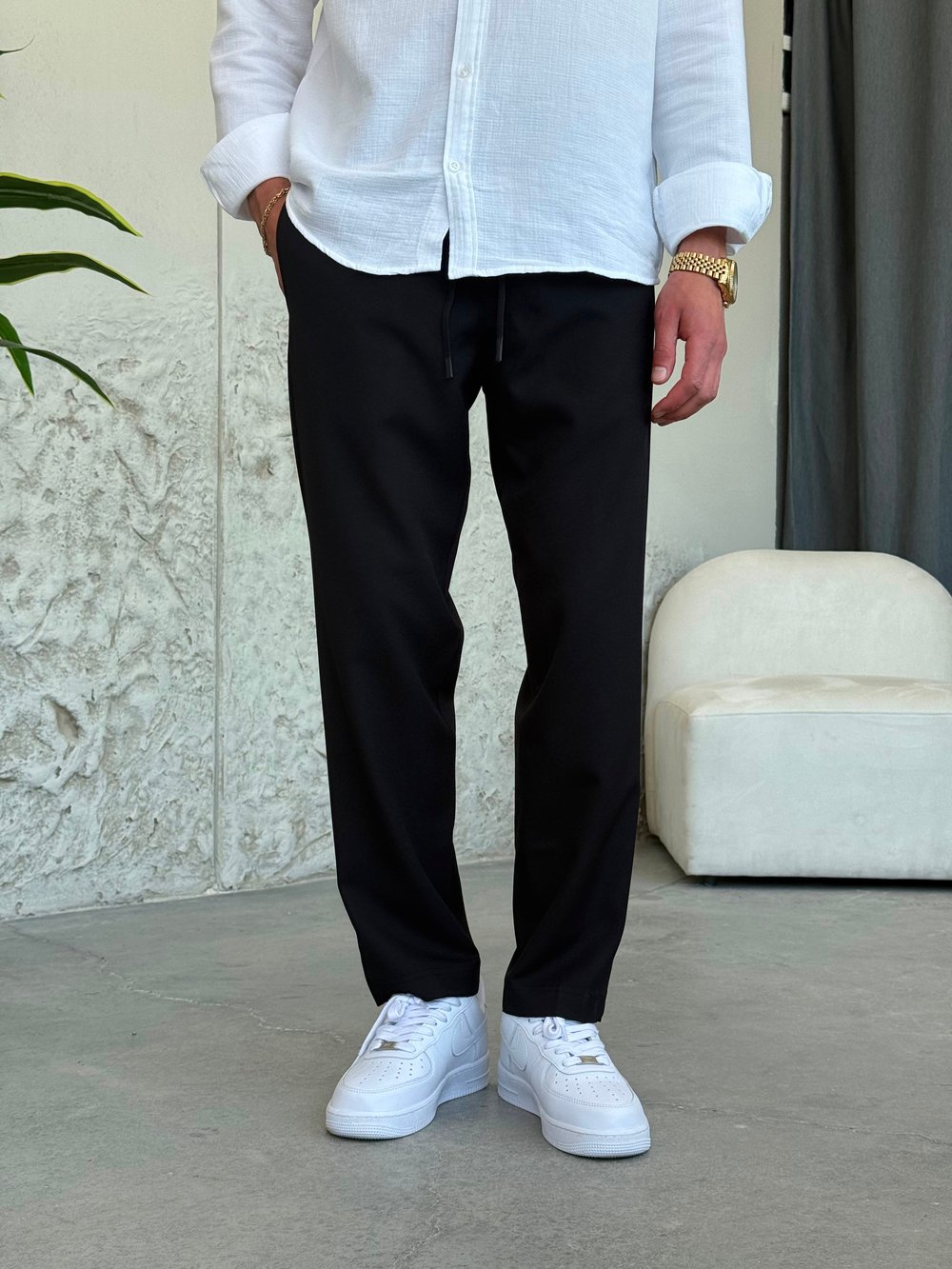İpli Boyfriend Siyah  Jogger Pantolon