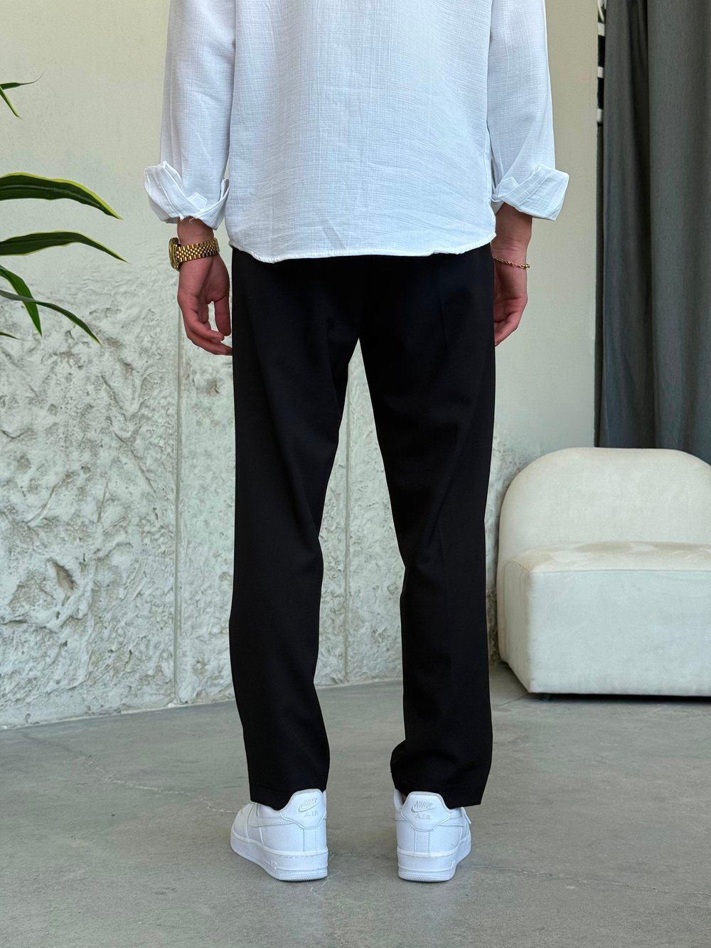 İpli Boyfriend Siyah  Jogger Pantolon