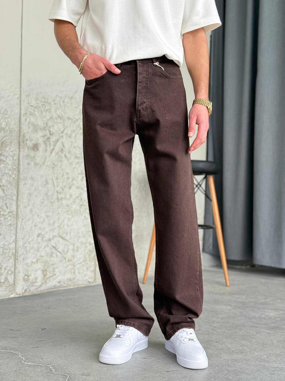 Kahve Baggy Kot Pantolon
