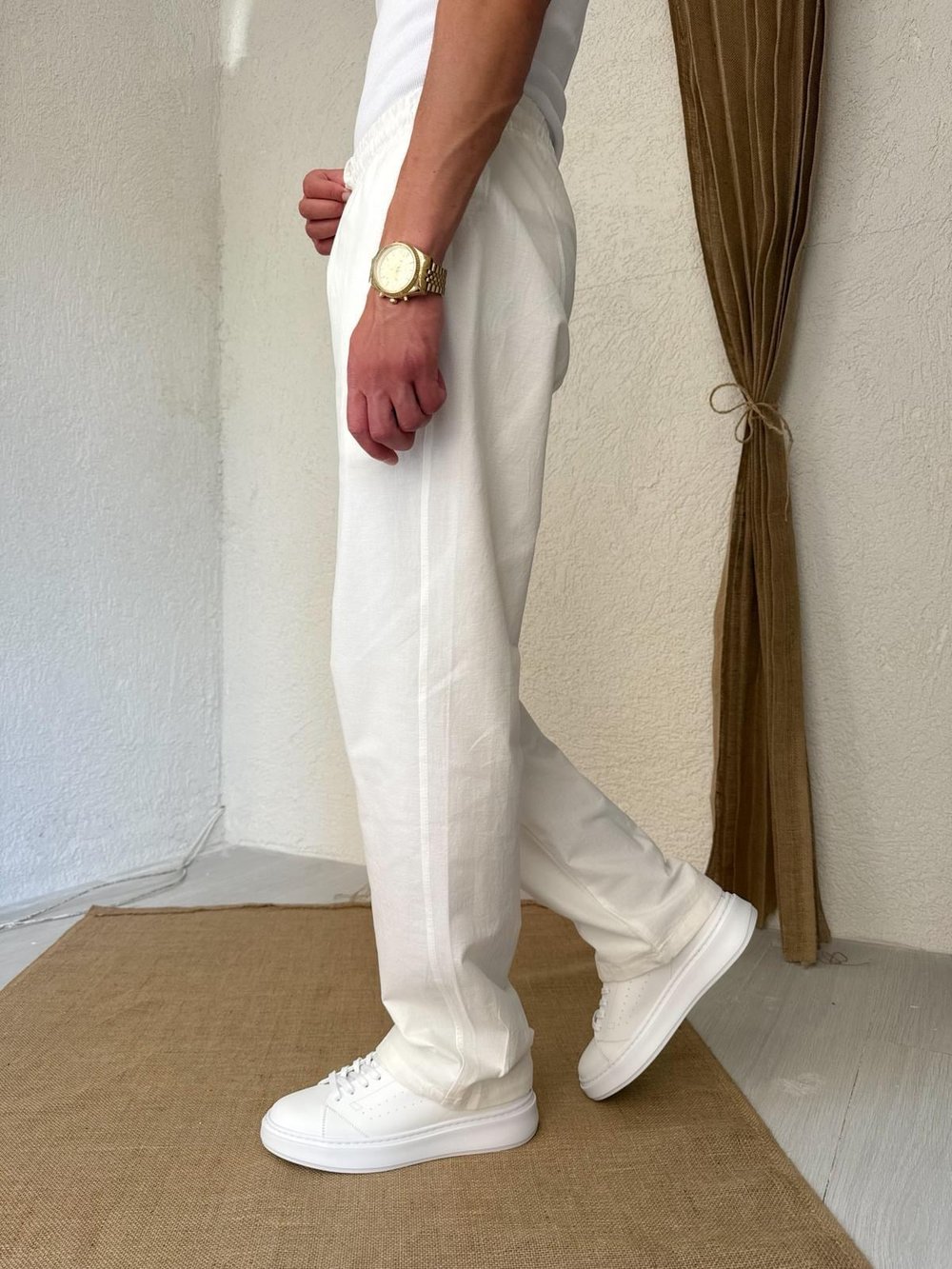 Keten Beyaz Baggy Pantolon 