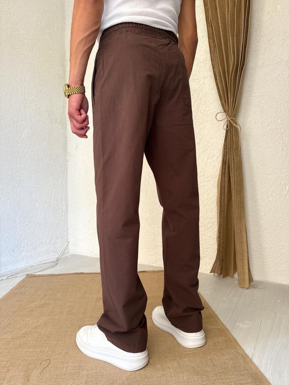 Keten Kahve Baggy Pantolon 