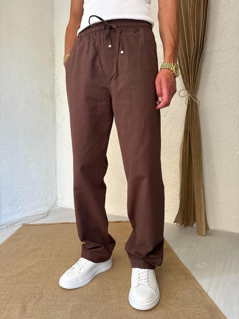 Keten Kahve Baggy Pantolon 