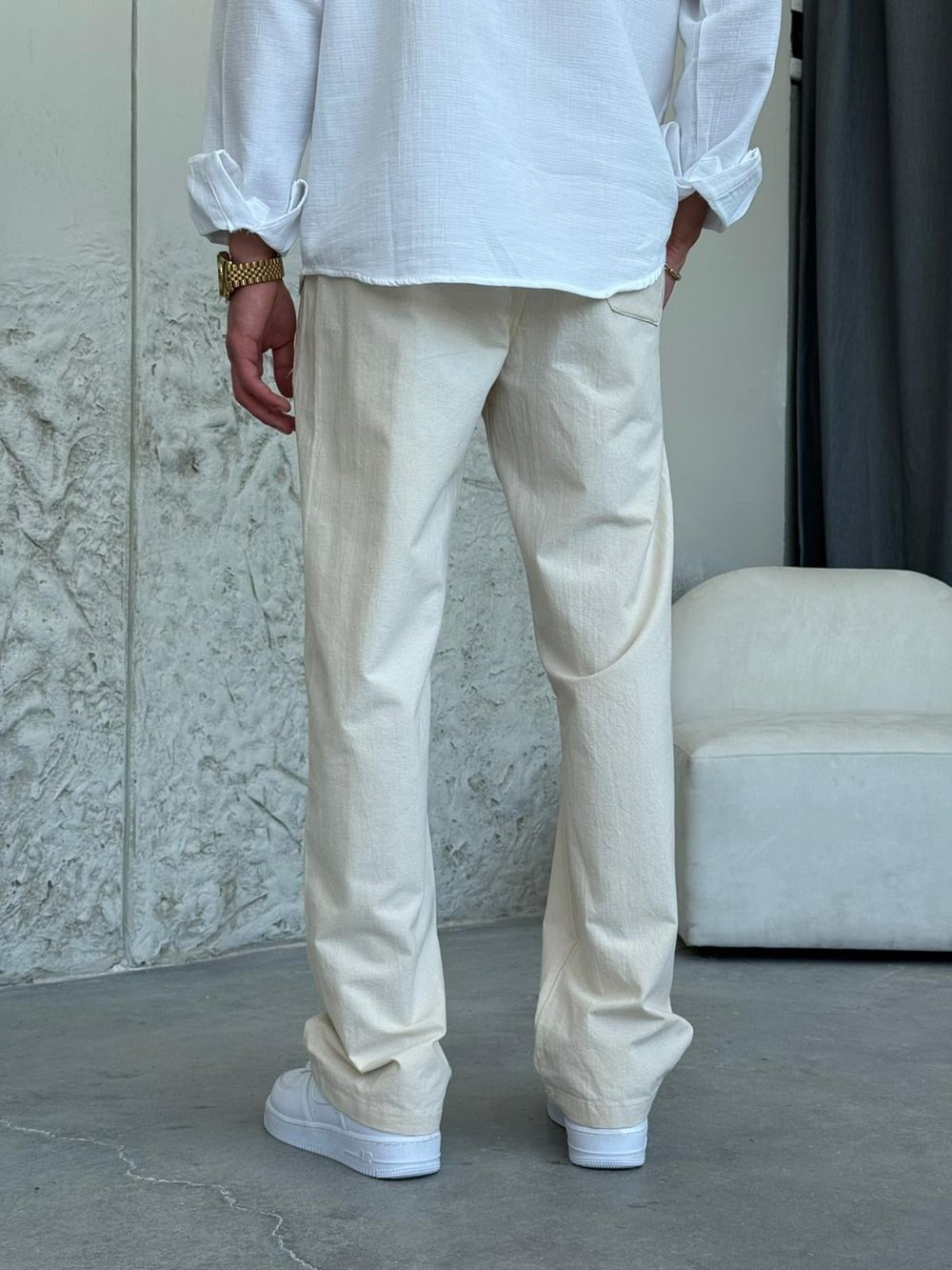 Keten Krem Baggy Pantolon 