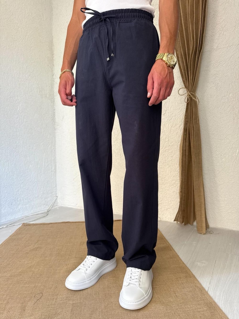 Keten Lacivert Baggy Pantolon 