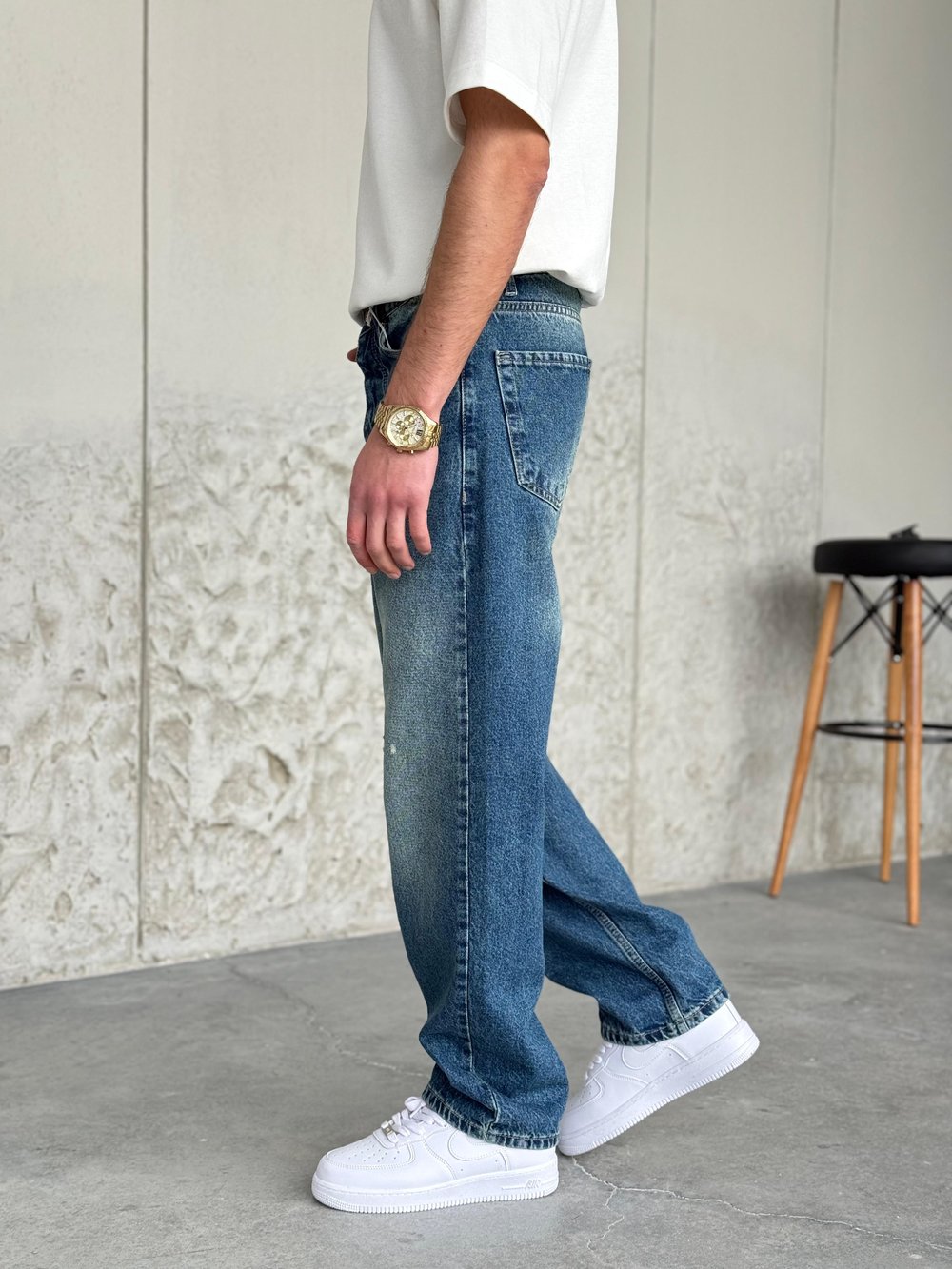 Lazer Detaylı Mavi Baggy Pantolon 