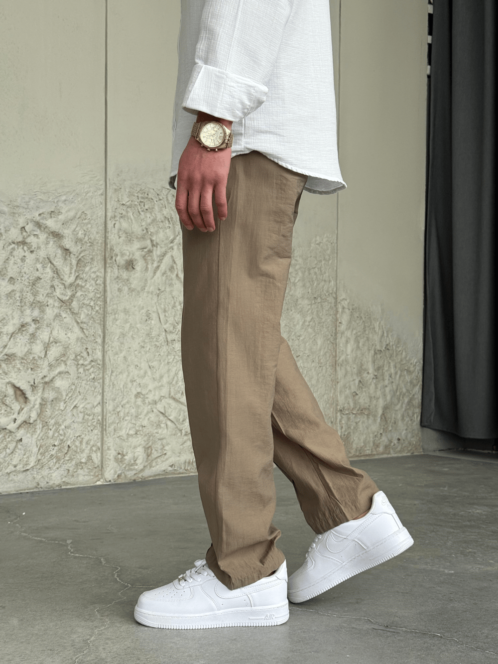 Paraşüt Kumaş Şeritli Toprak Rengi Jogger Pantolon