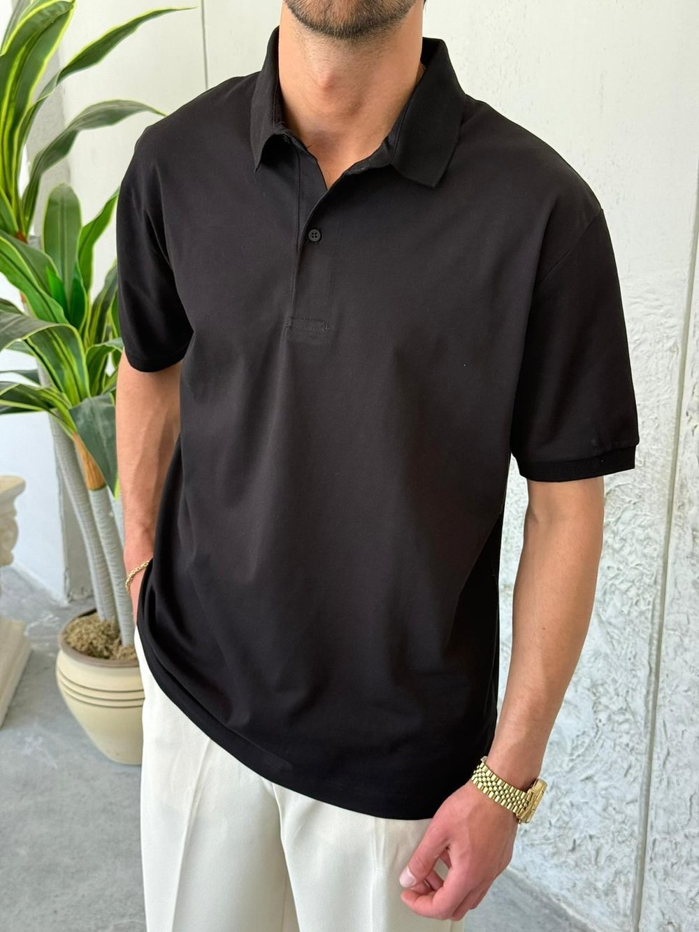 Polo Yaka Basıc Siyah Tişört