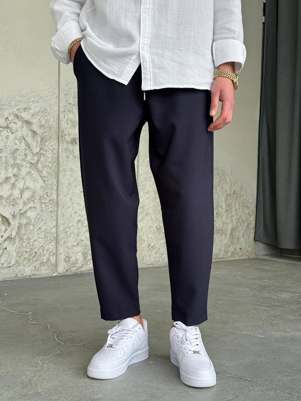 Rahat Kalıp Boyfrıend Lacivert Jogger Pantolon 