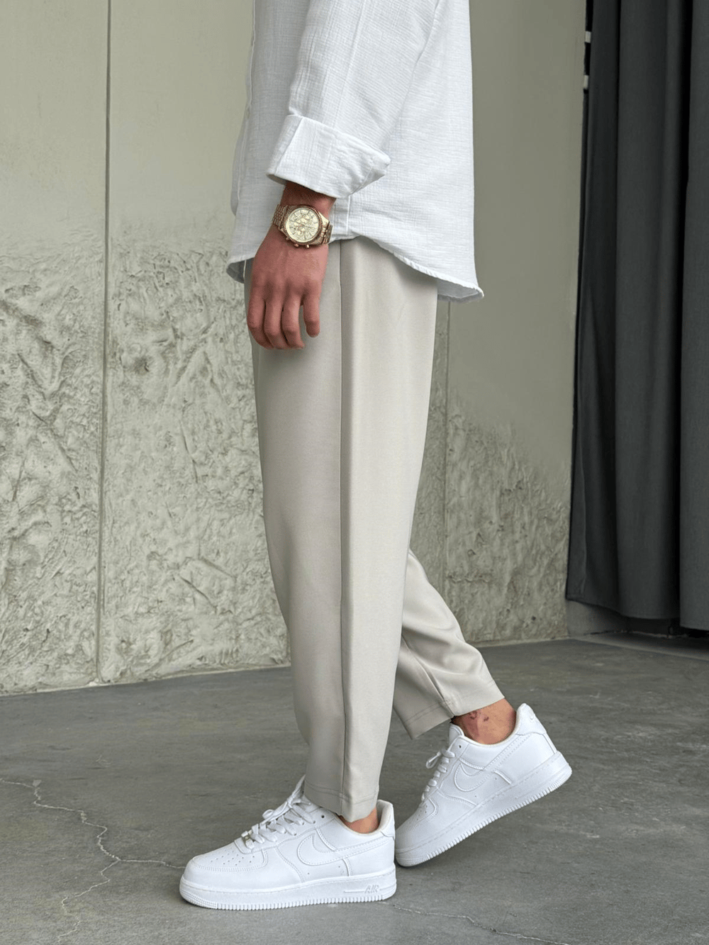 Rahat Kalıp Boyfrıend Taş Rengi Jogger Pantolon