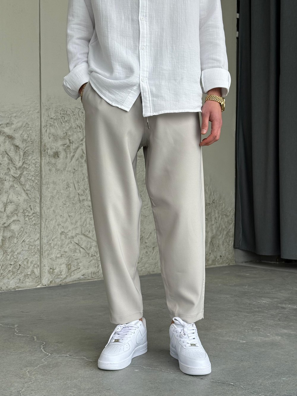 Rahat Kalıp Boyfrıend Taş Rengi Jogger Pantolon