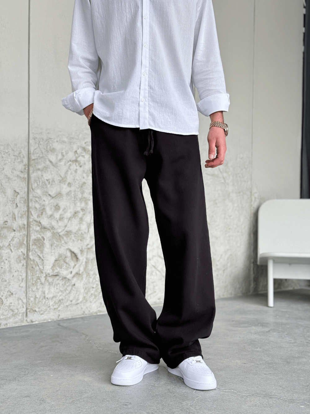 Siyah Gabardin Baggy Pantolon 