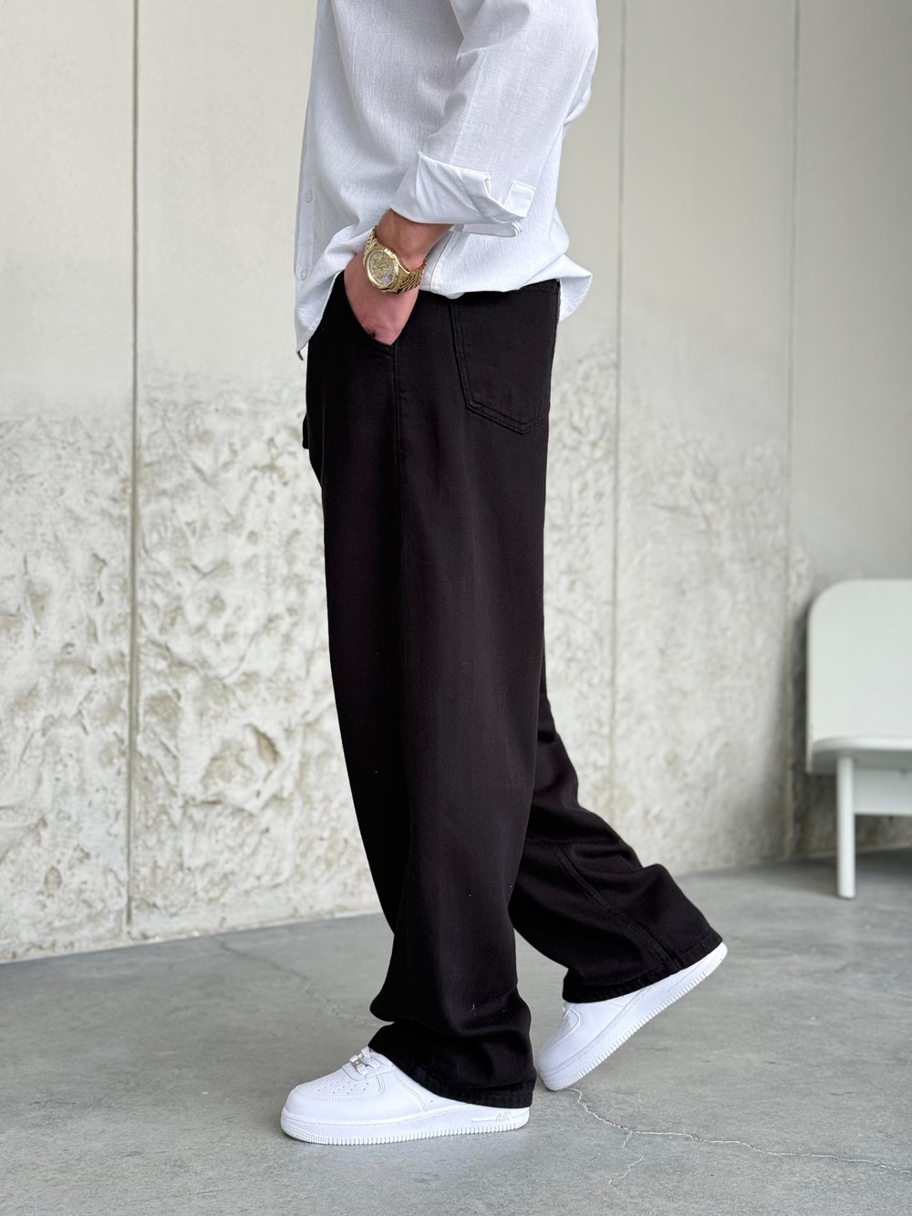 Siyah Gabardin Baggy Pantolon 