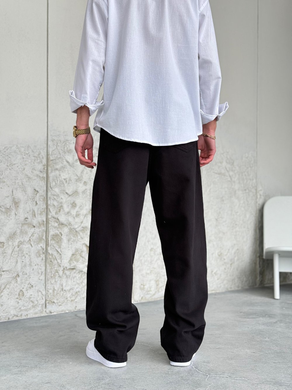 Siyah Gabardin Baggy Pantolon 