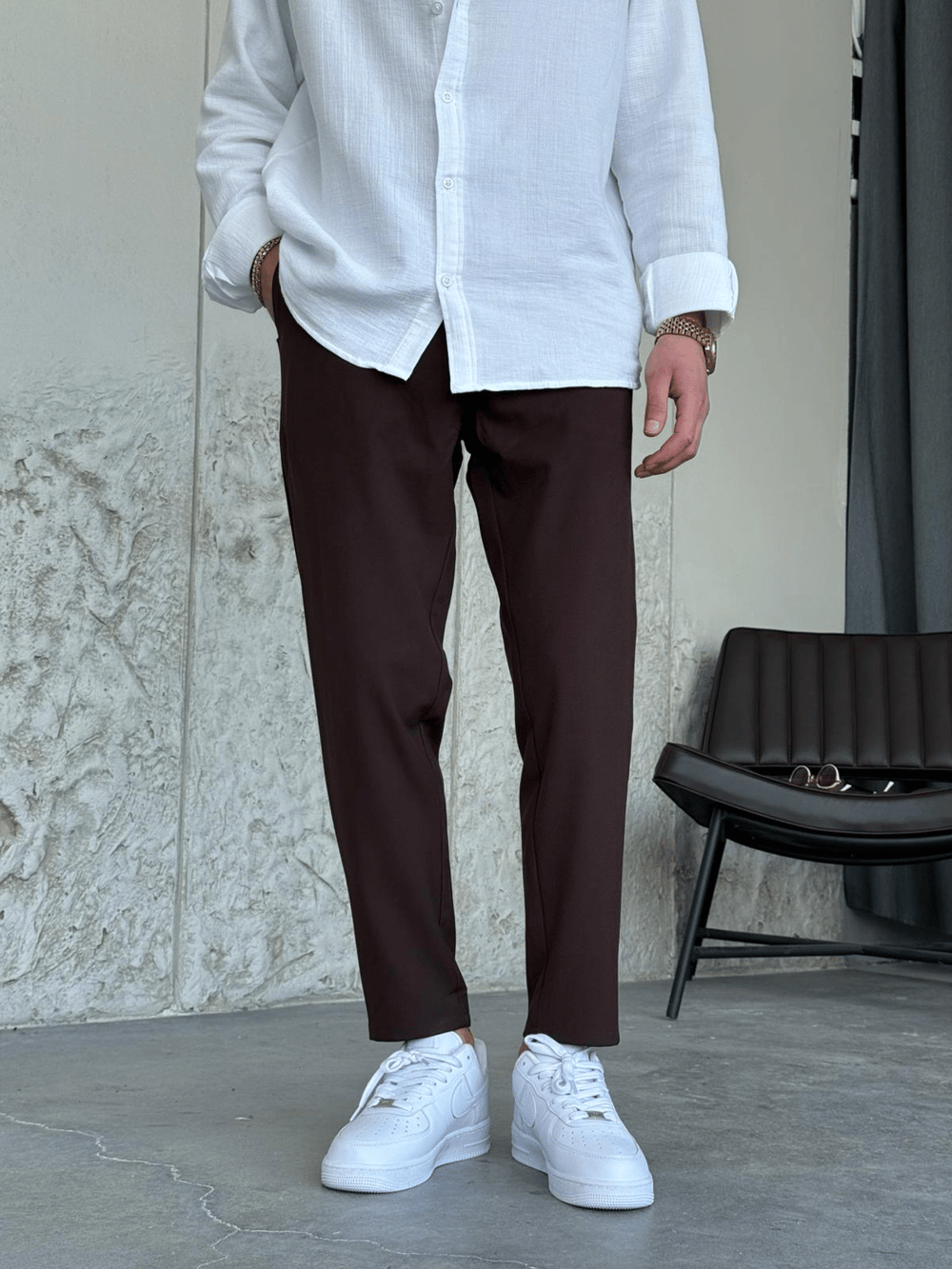 Slim Fit Kahve Kumaş Pantolon 