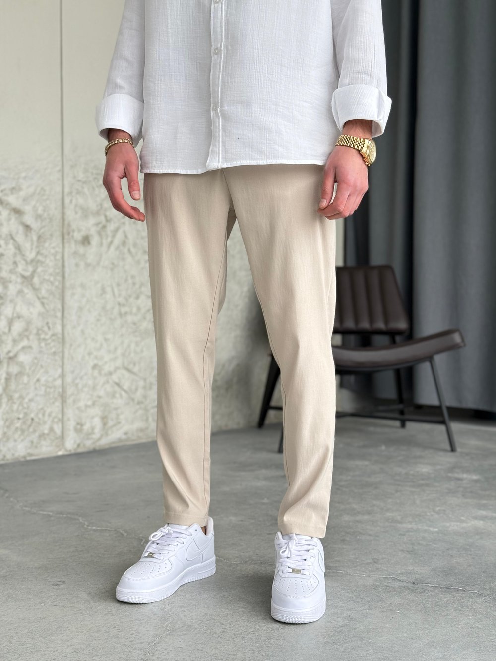 Slimfit Likralı Jogger Krem Pantolon 