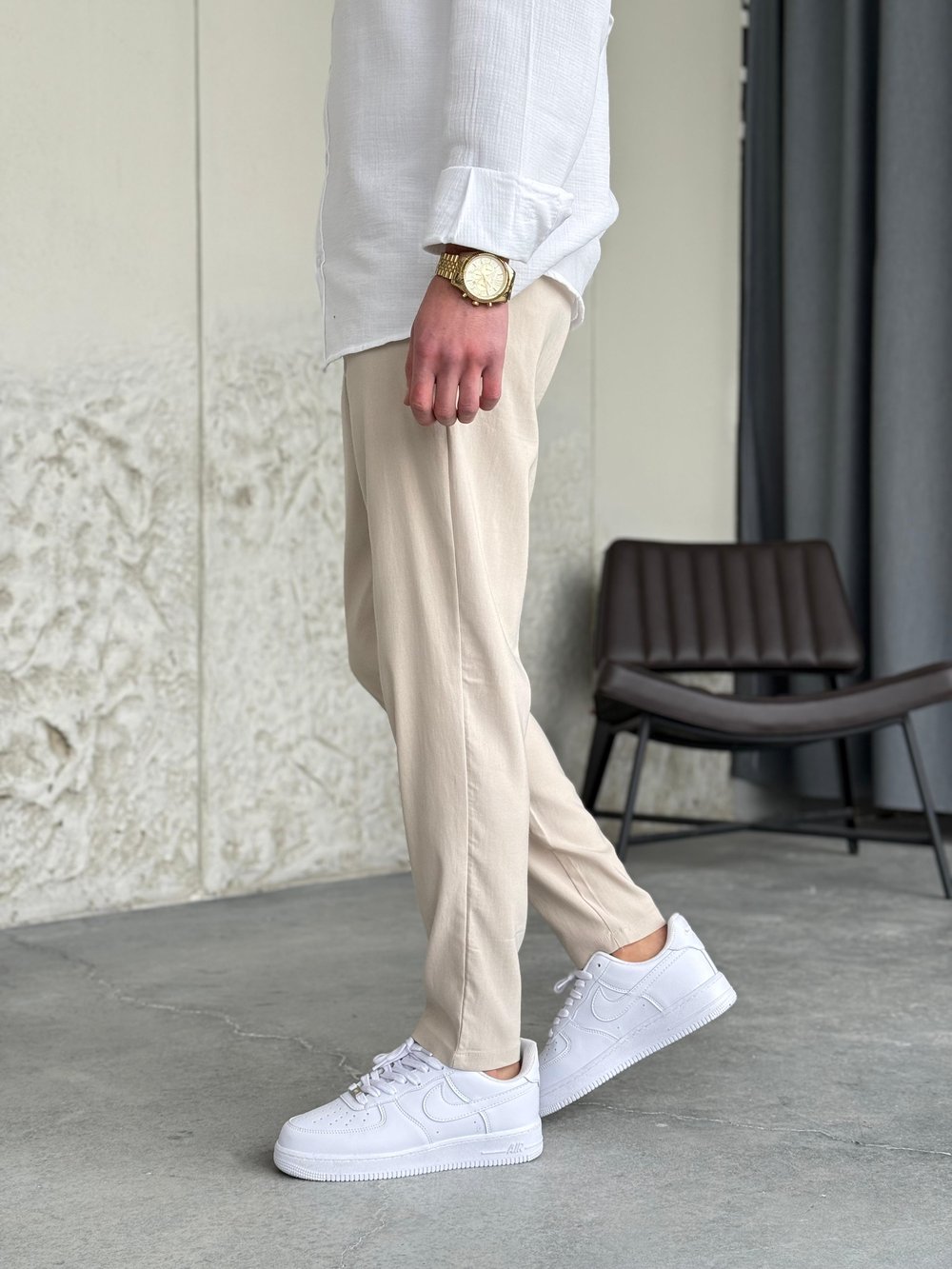 Slimfit Likralı Jogger Krem Pantolon 
