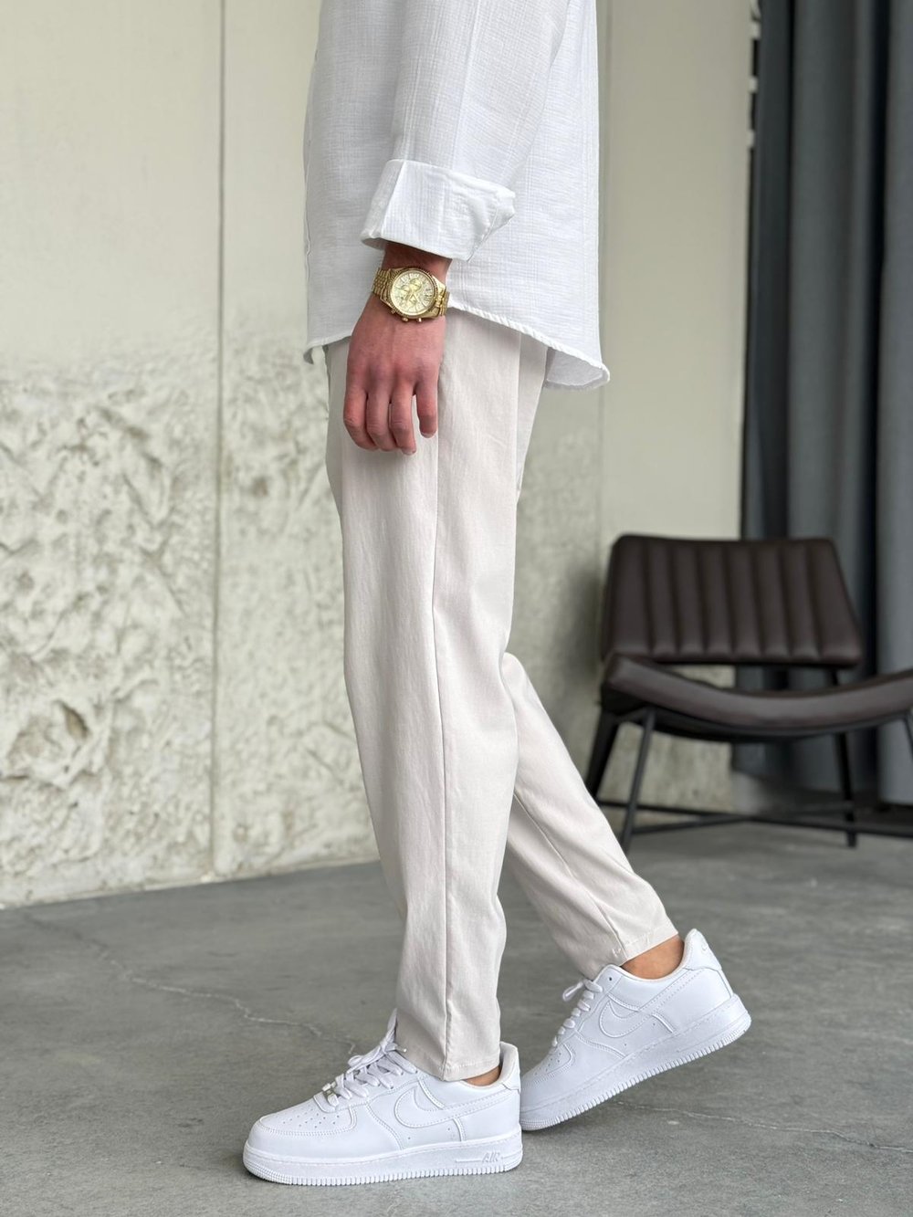 Slimfit Likralı Taş Rengi Jogger Pantolon