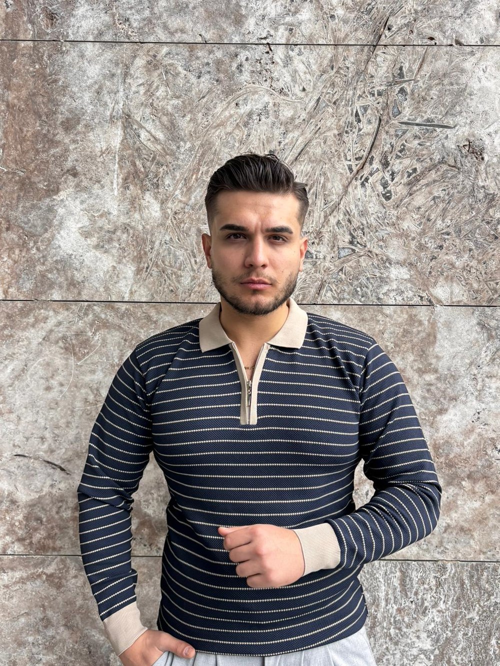 Marine Stripe Quarter-Zip Knit Laci 