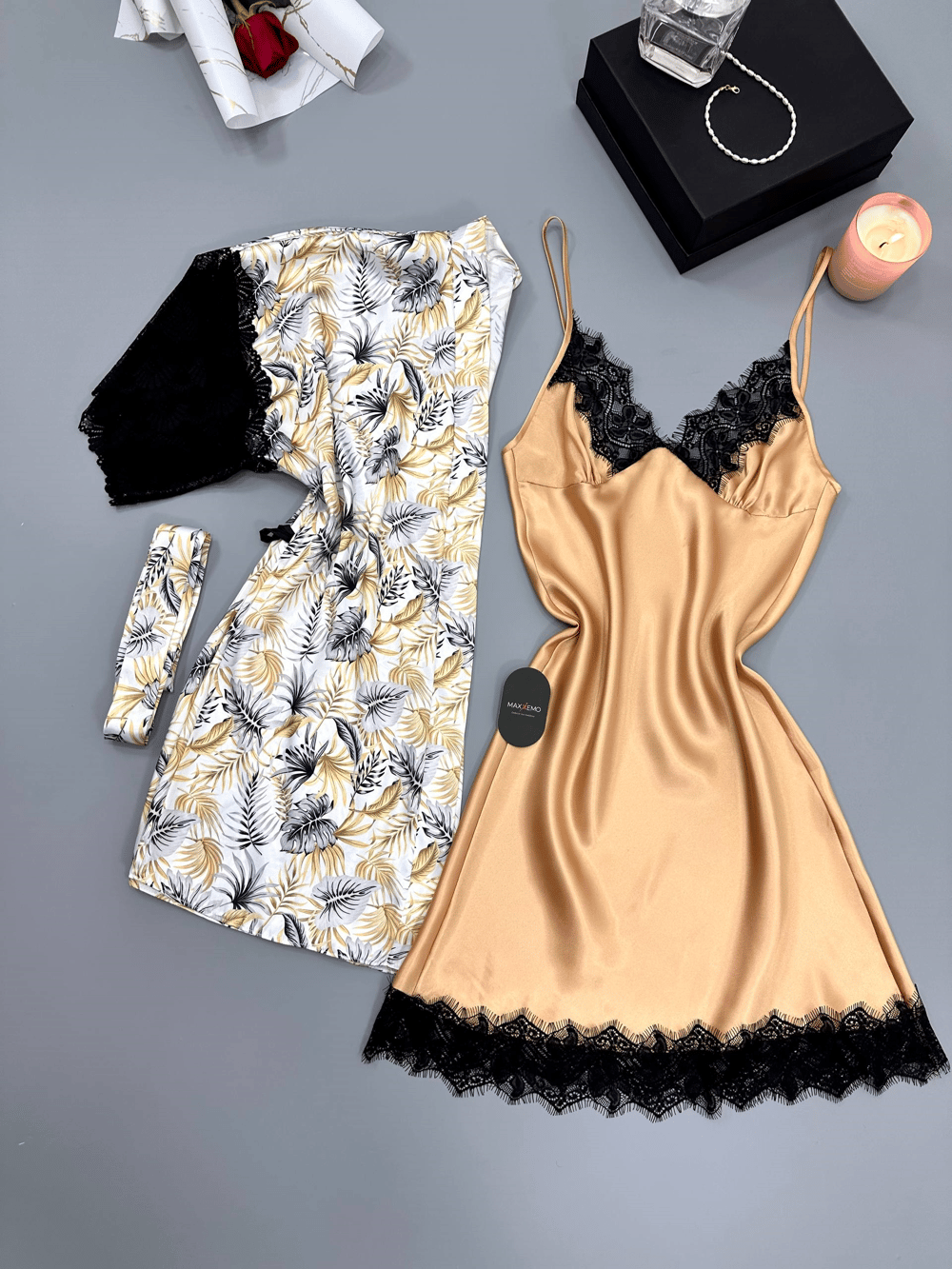 Rosa Saten Set