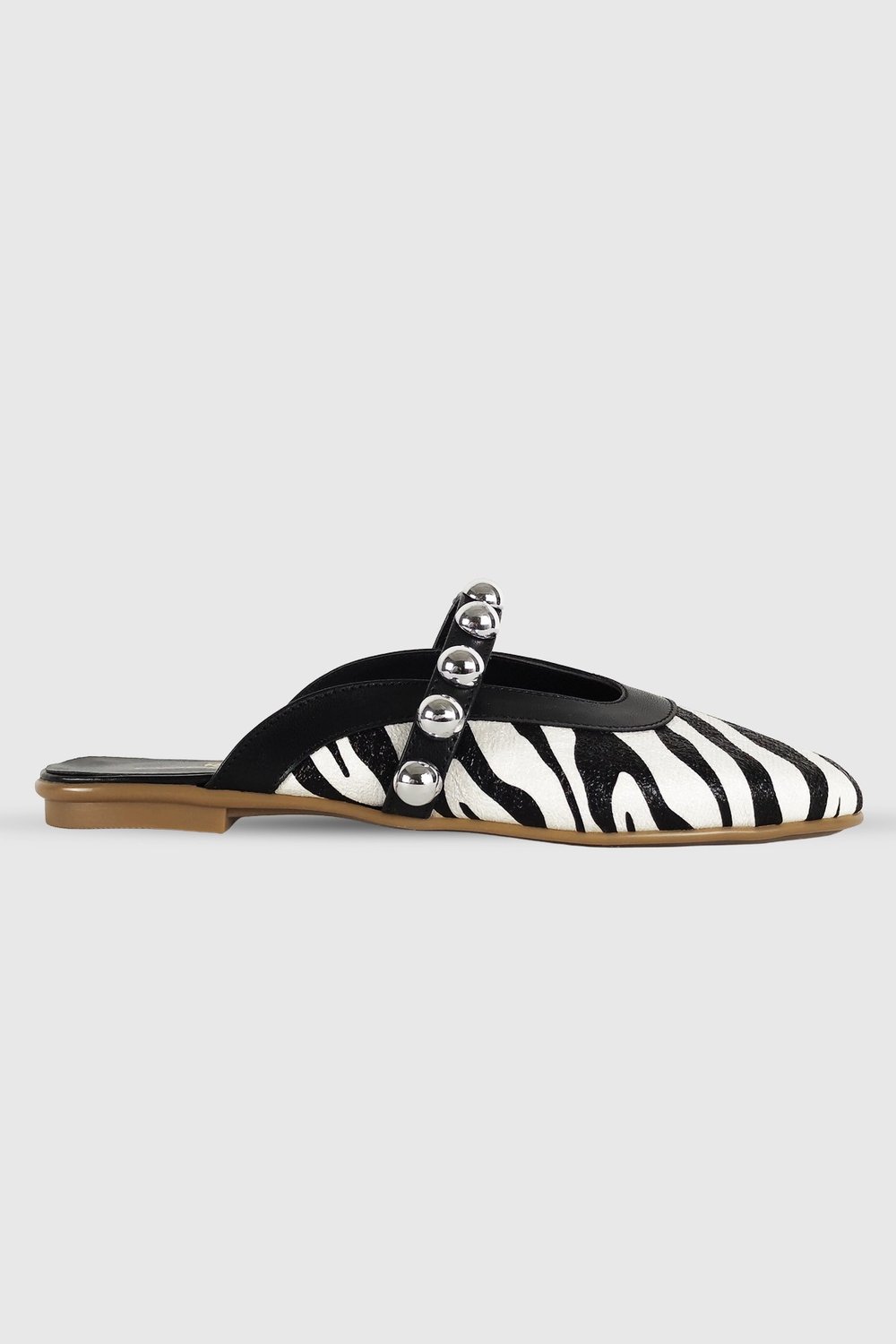 Annie Zebra Mat Troklu Kemer Detay Yuvarlak Burun Kadın Terlik