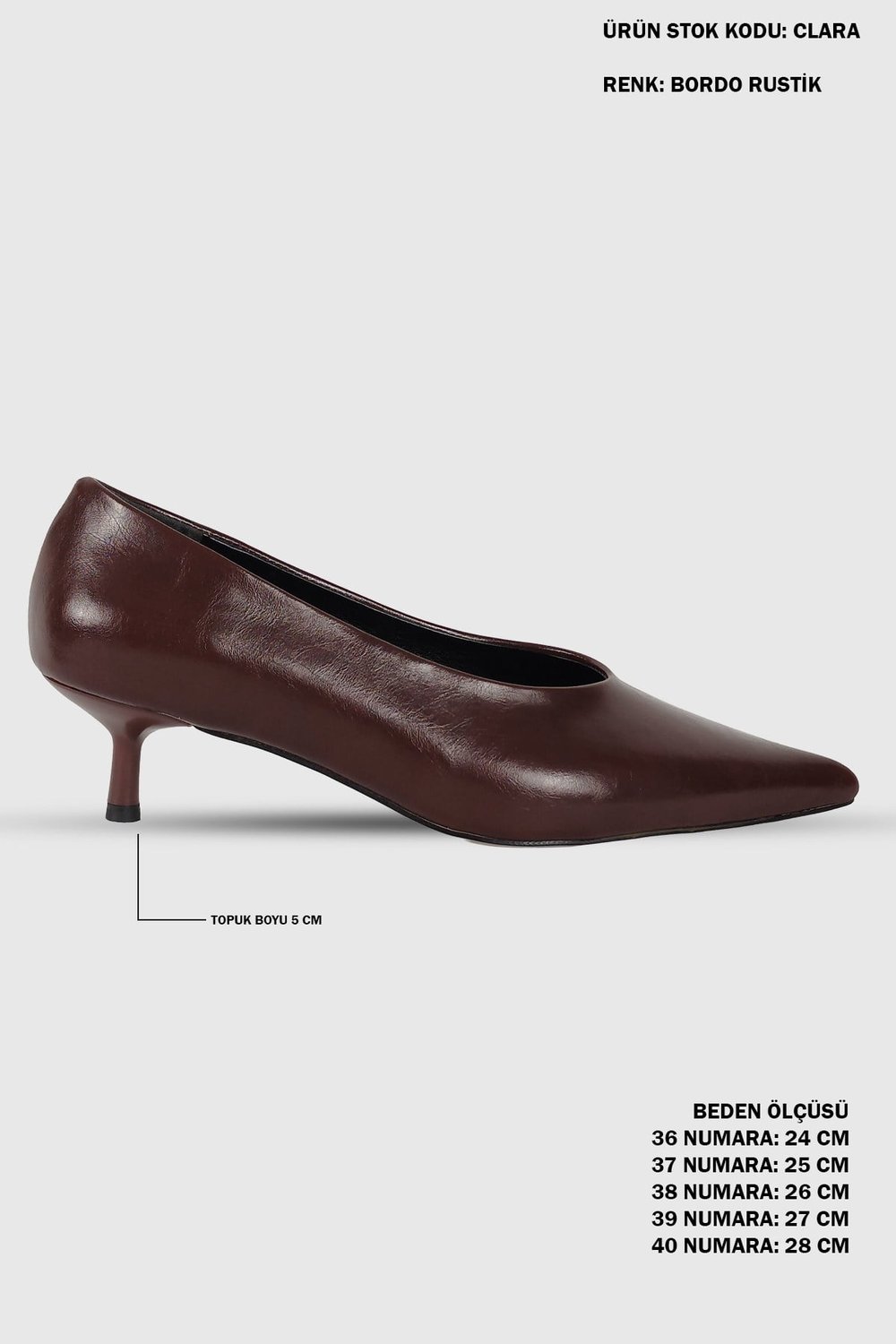 Clara Bordo Rustik Sivri Burun Kadın Stiletto