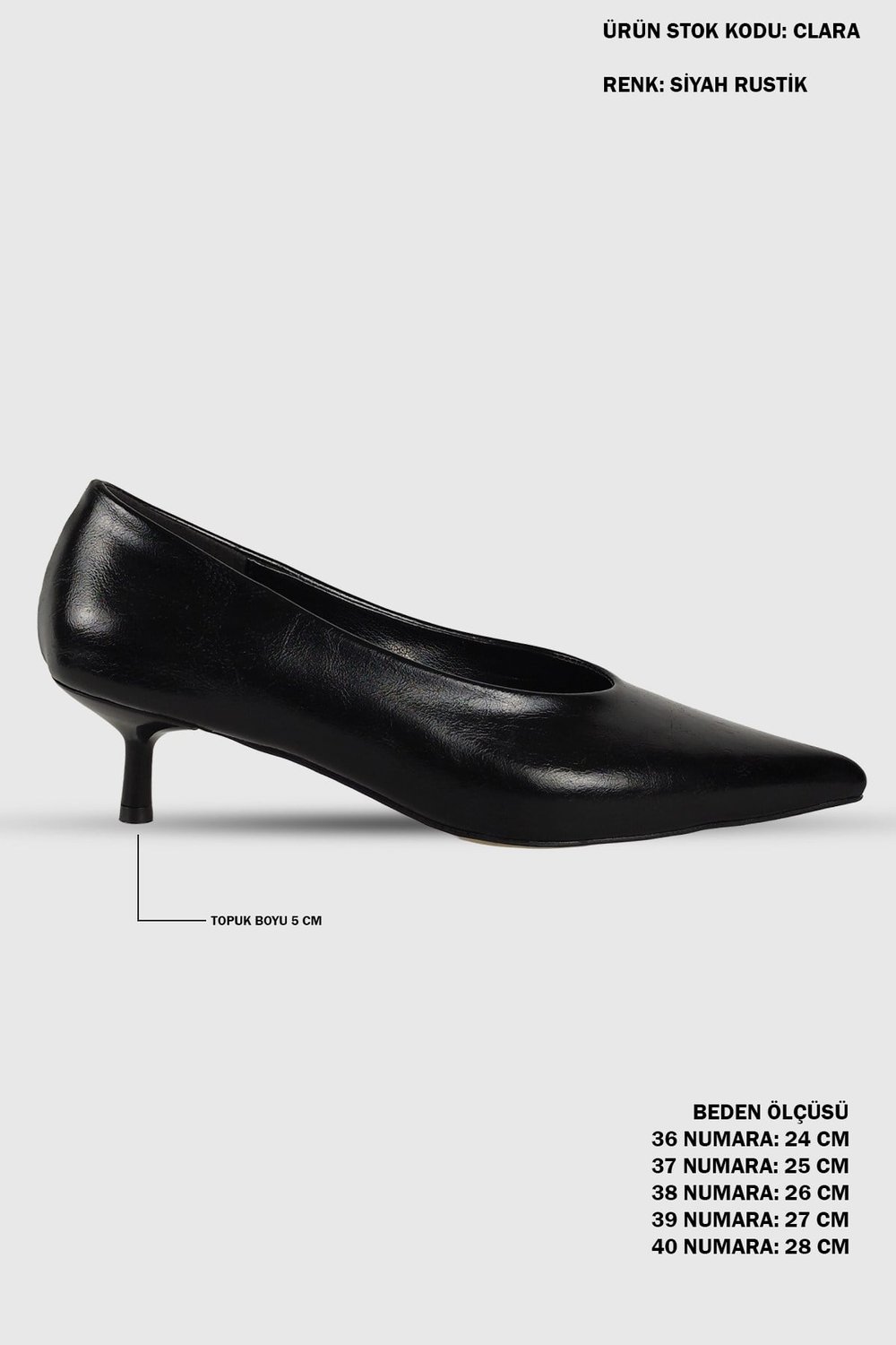 Clara Siyah Rustik Sivri Burun Kadın Stiletto
