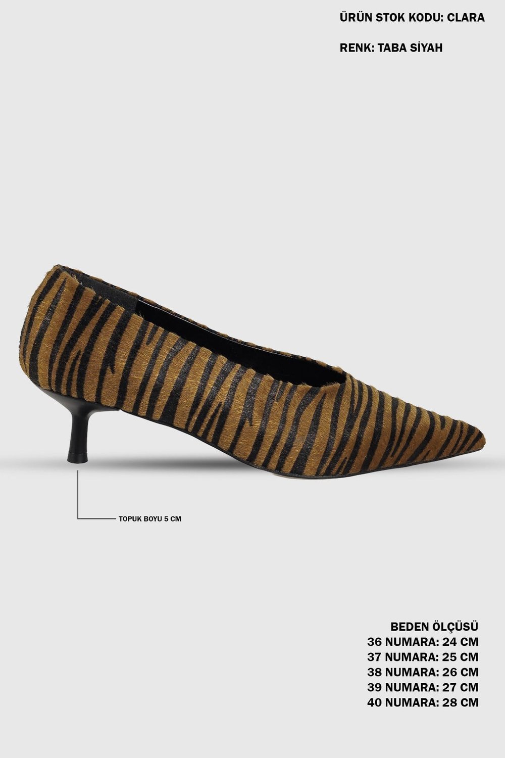 Clara Taba Siyah Desenli Sivri Burun Kadın Stiletto
