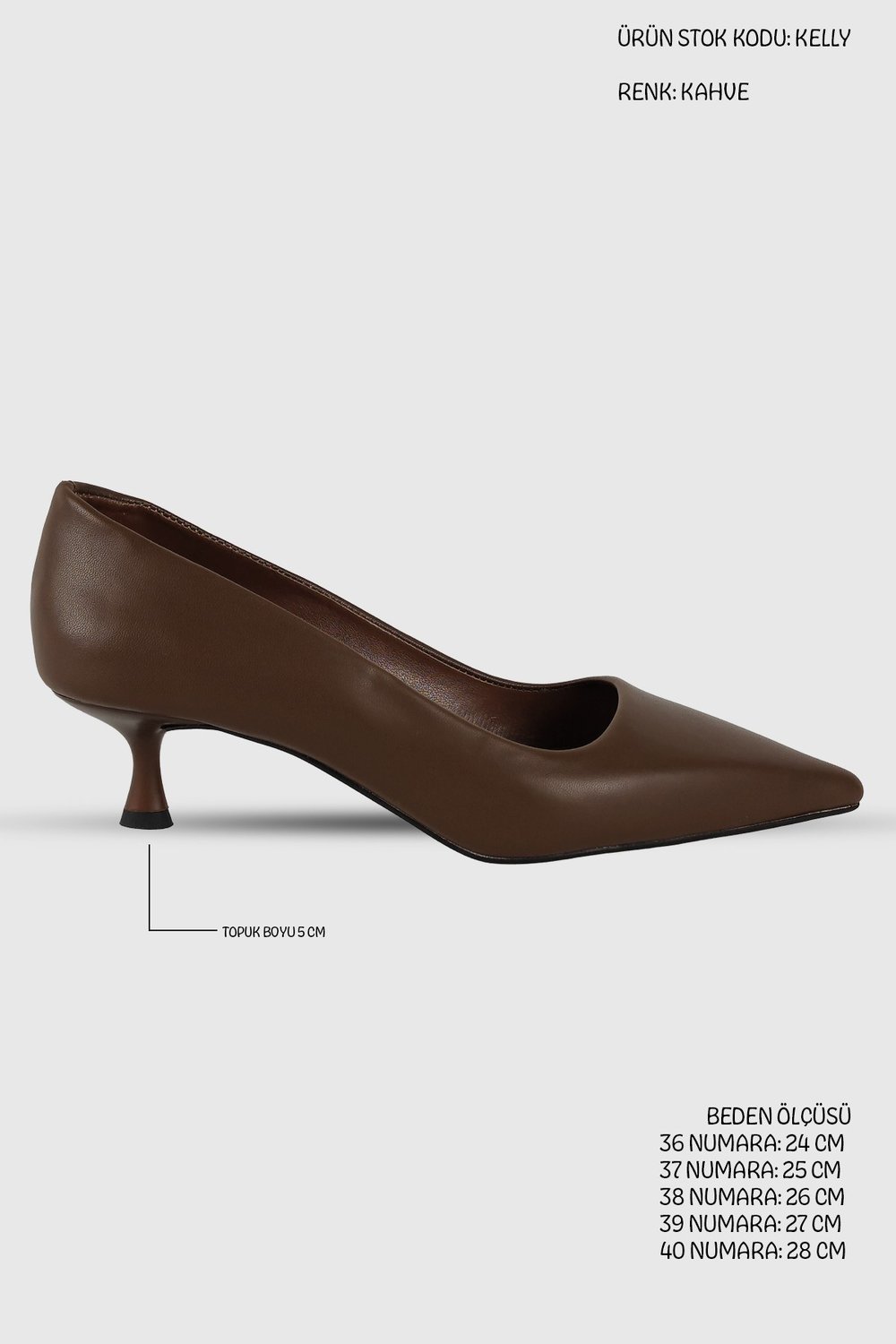 Kelly Kahve Mat Sivri Burun Kadın Stiletto