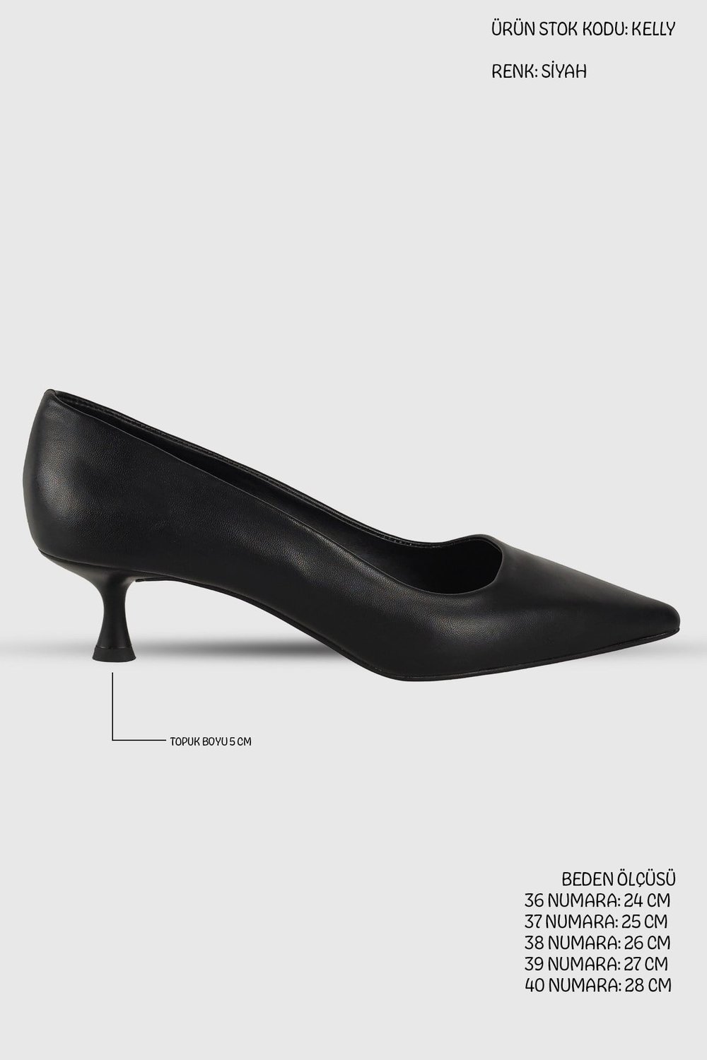 Kelly Siyah Mat Sivri Burun Kadın Stiletto
