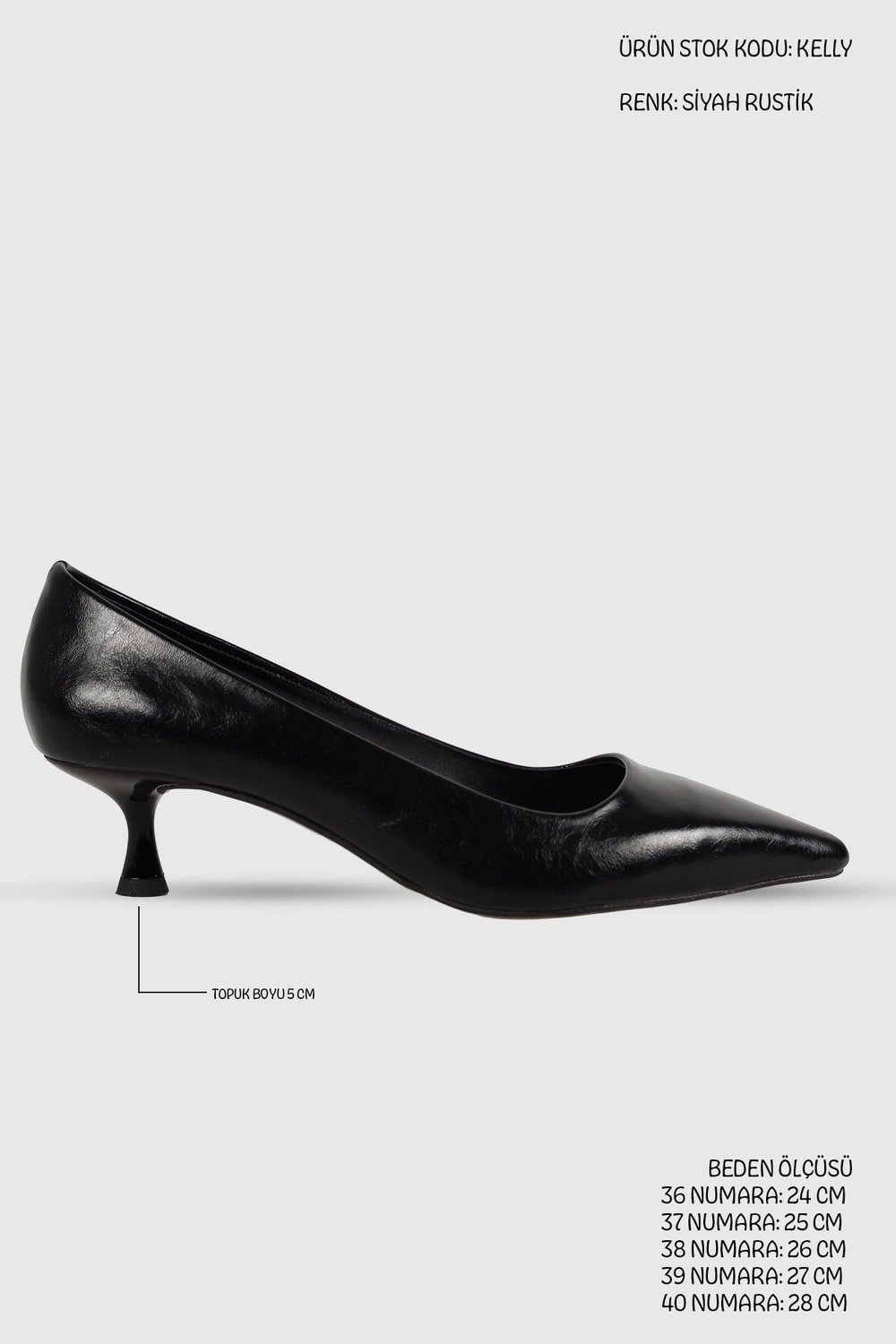Kelly Siyah Rustik Sivri Burun Kadın Stiletto