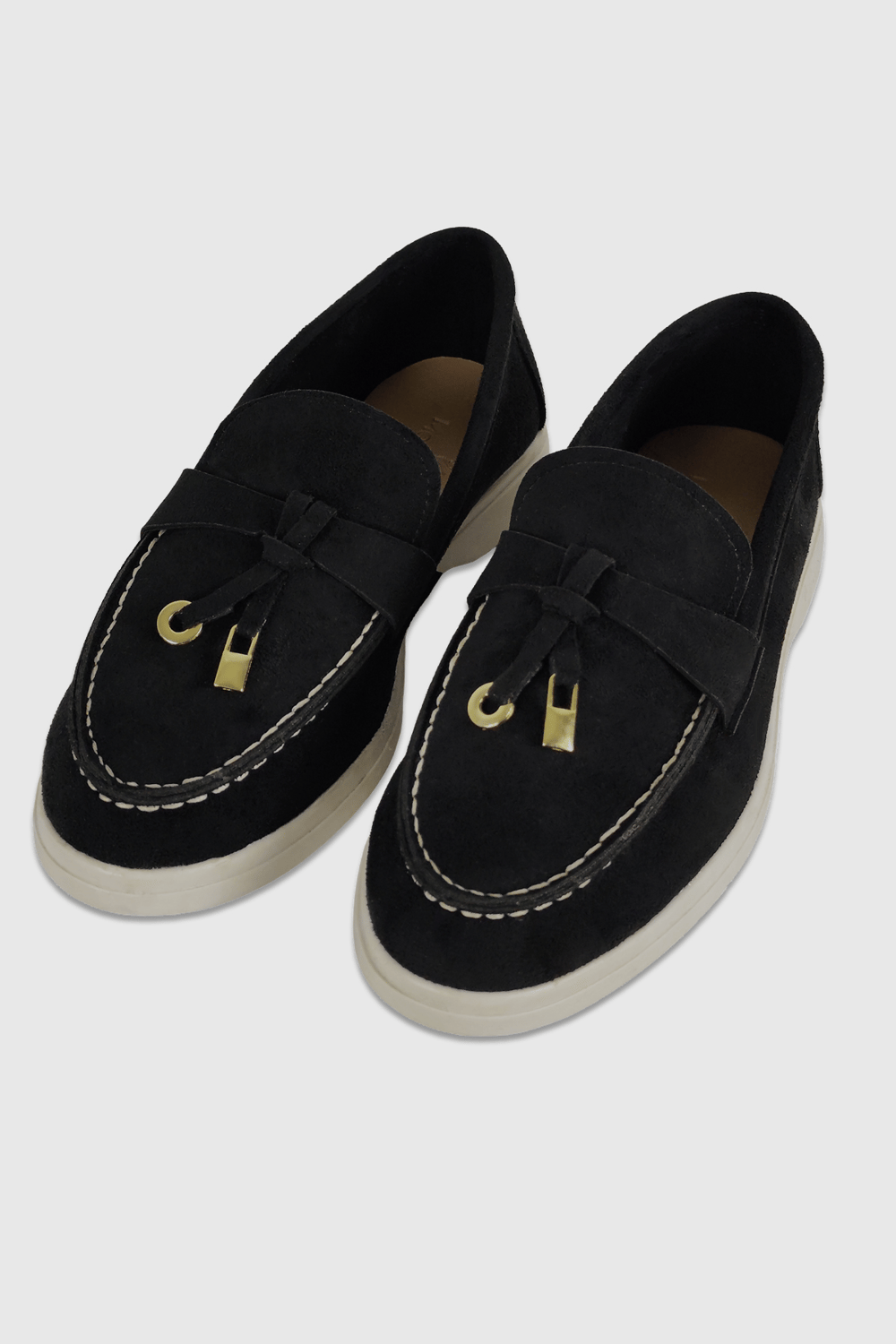 Lucy Siyah Süet Püskül Detay Oval Burun Kadın Loafer Ayakkabı